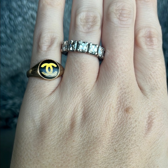 Gold and Black Chanel Signet Ring - Picture 1 of 3